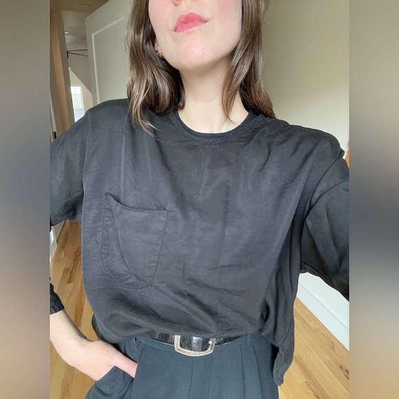 OS Black Blouse with Front Pocket Detail - Picture 2 of 3